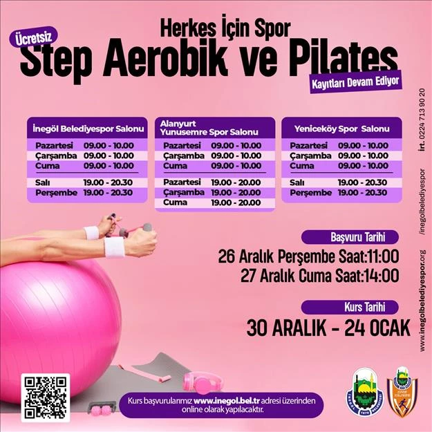 Kadınlar İçin Ücretsiz Step, Aerobik Ve Pilates Kayıtları Başlıyor