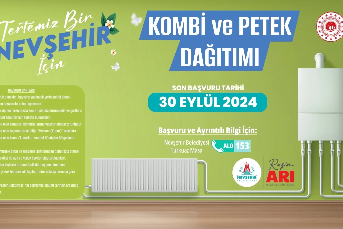 Nevşehir Belediyesi’nden kombi ve petek desteği