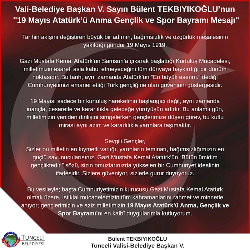 Vali-Belediye Başkan V. Sayın Bülent TEKBIYIKOĞLU