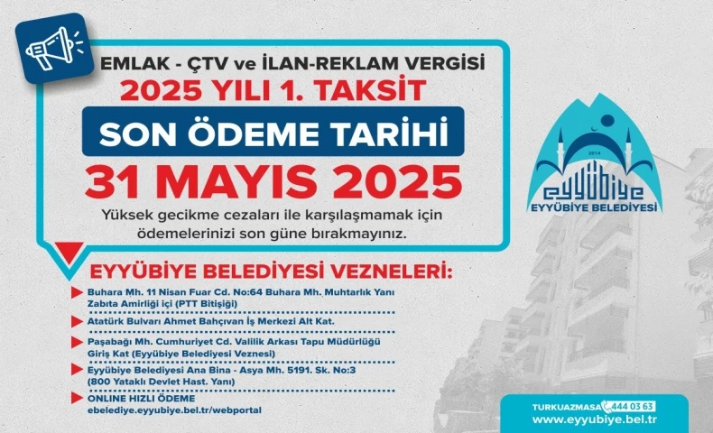 EMLAK, ÇTV VE İLAN-REKLAM VERGİSİNDE SON GÜN 31 MAYIS