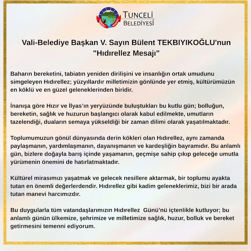 Vali-Belediye Başkan V. Sayın Bülent TEKBIYIKOĞLU