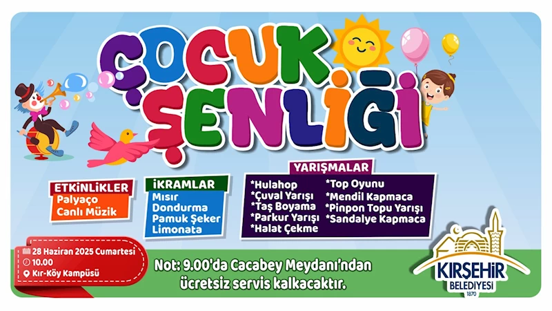 KIRŞEHİR BELEDİYESİ “ÇOCUK ŞENLİĞİ” CUMARTESİ GÜNÜ KIR-KÖY’DE
