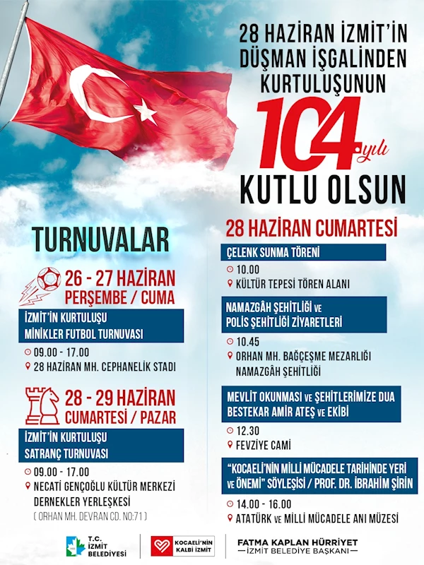 KURTULUŞUN 104. YILI İÇİN İZMİT’TE ANLAMLI PROGRAM
