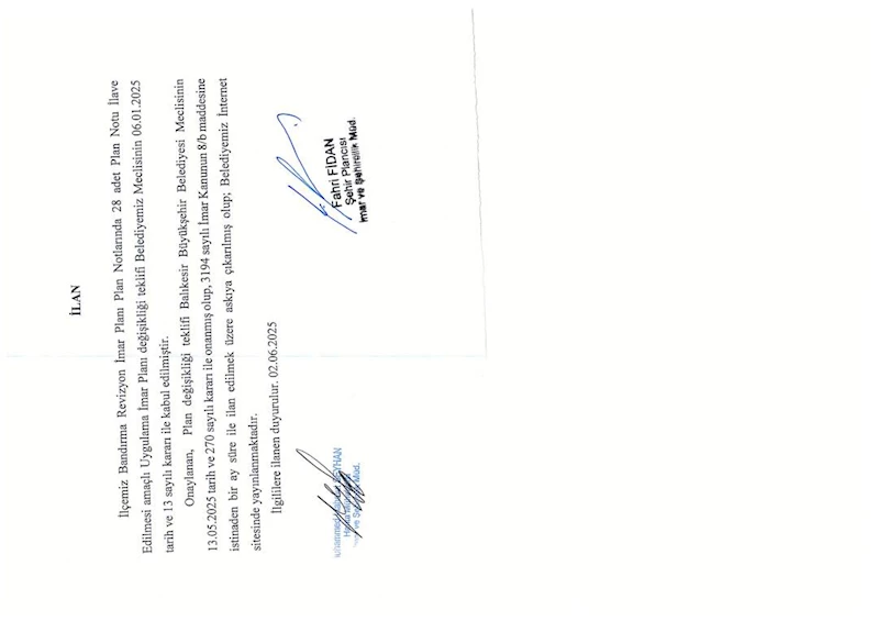 BANDIRMA REVİZYON İMAR PLANI PLAN NOTLARINA 28 ADET MADDE EKLENMESİ AMAÇLI UYULAMA İMAR PLANI DEĞİŞİKLİĞİ
