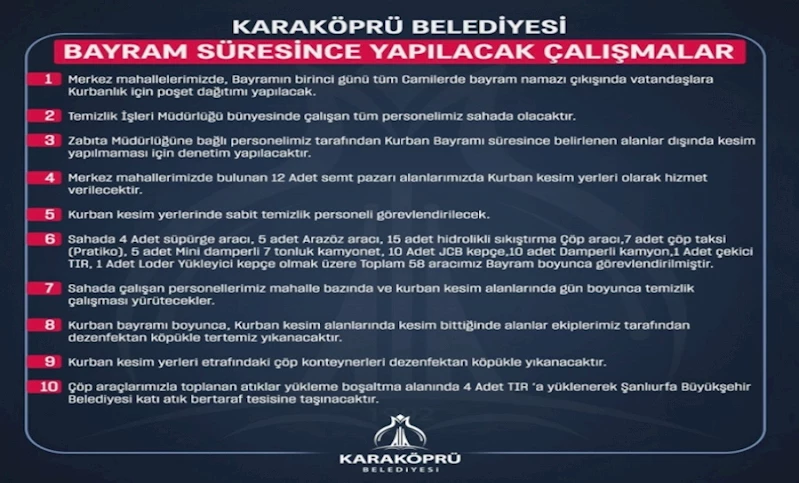 KARAKÖPRÜ BELEDİYESİ KURBAN BAYRAMI HAZIRLIKLARINI TAMAMLADI