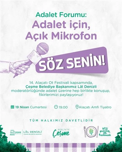Alaçatı Ot Festivali’nde ‘Adalet için Açık Mikrofon Forumu’ yapılacak