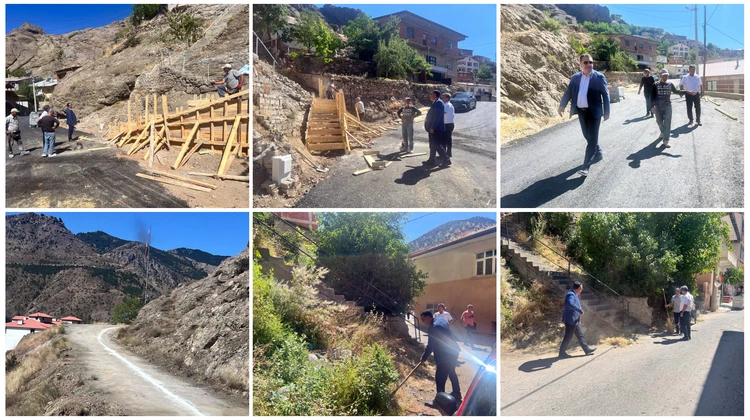 BAŞKANIMIZ, MERDİVEN, TAŞ DUVAR, ASFALT VE TEMİZLİK ÇALIŞMALARI İNCELEDİ