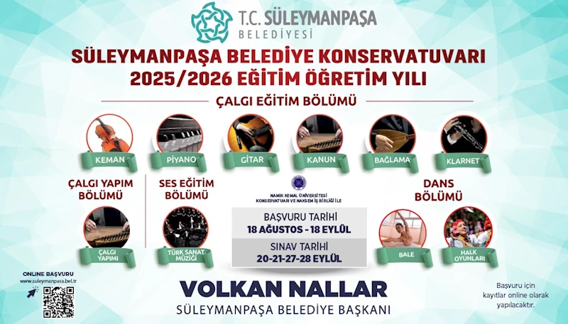Süleymanpaşa Belediyesi Konservatuvarı Yeni Öğrencilerini Bekliyor