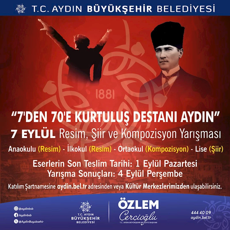 BAŞKAN ÇERÇİOĞLU’NDAN 7 EYLÜL TEMALI ÖDÜLLÜ RESİM, ŞİİR VE KOMPOZİSYON YARIŞMASI