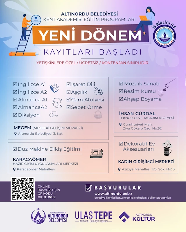 ALTINORDU BELEDİYESİ KENT AKADEMİSİ’NDE YENİ DÖNEM KAYITLARI BAŞLADI