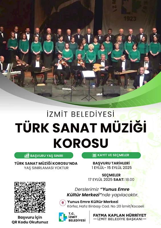 İZMİT BELEDİYESİNDEN TÜRK SANAT MÜZİĞİ KOROSU İÇİN BAŞVURU ÇAĞRISI